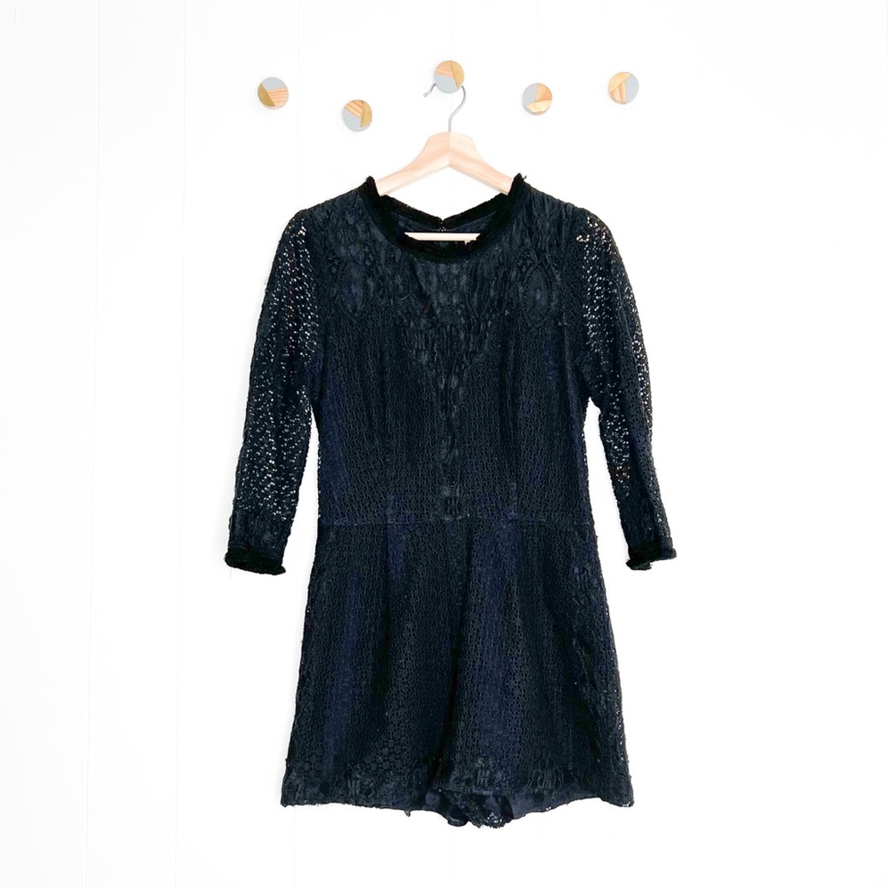 Sea New York Black 3/4 Sleeve Lace Overlay Romper